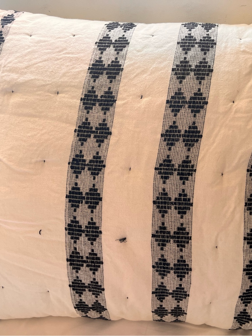Anthropologie White and Black Quilted Pillow Sham with Striped Motif